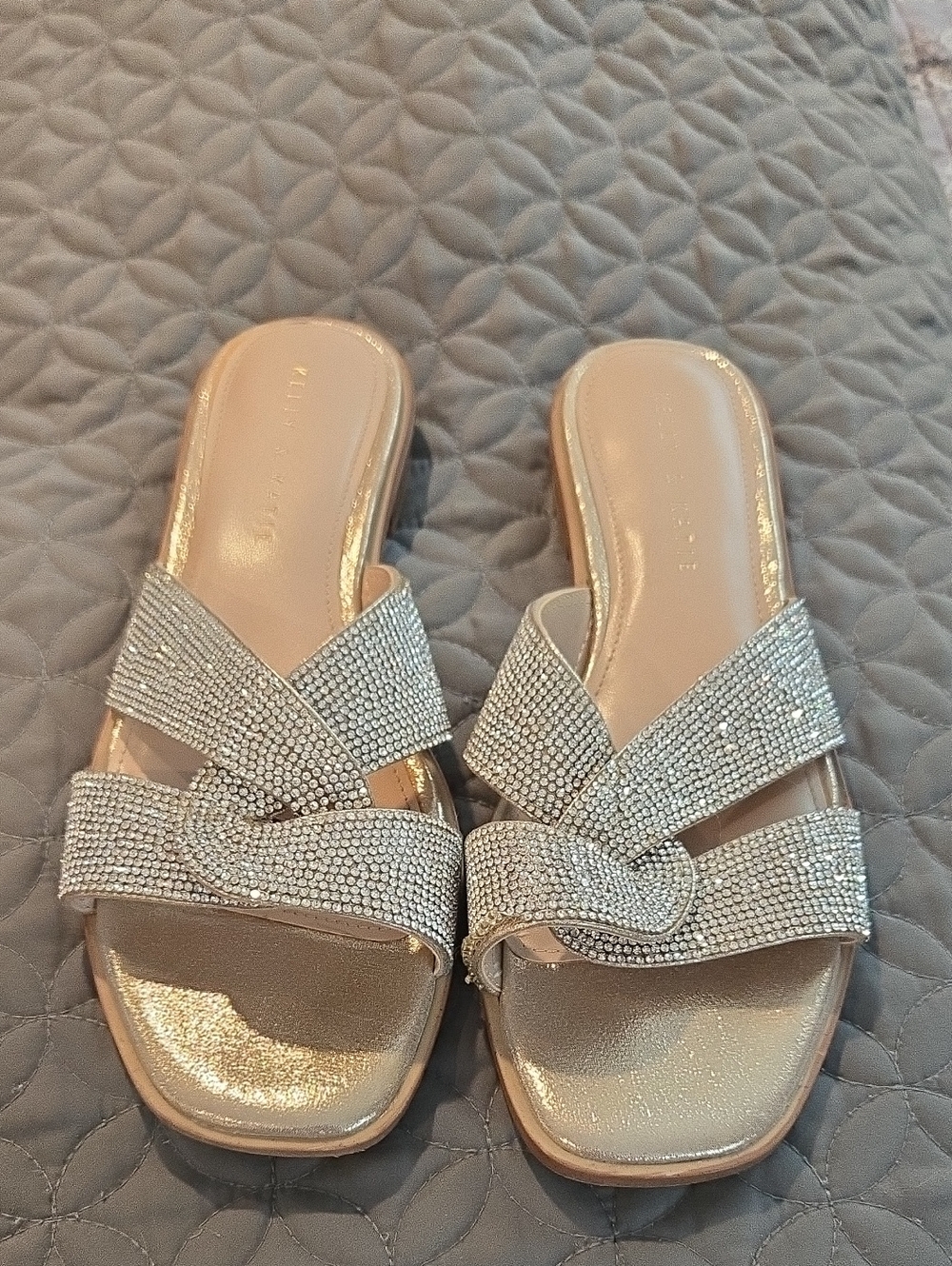 Kelly & Katie Silver Crystal-Embellished Crisscross Slide Mules